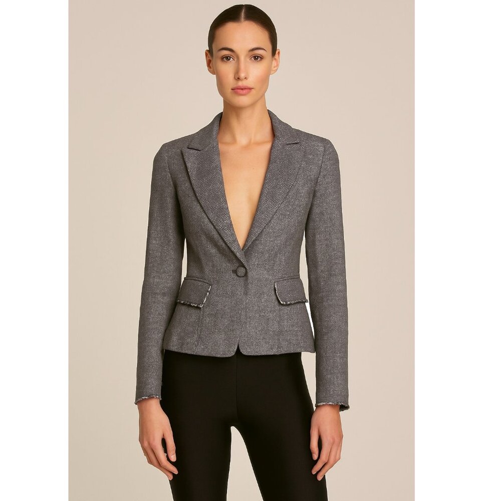 Drew Grey Sparkle Blazer Cotton Flax Blend with Raw Edge Detail Small